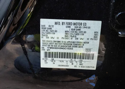 2022 Ford Explorer Xlt from USA, damaged, VIN 1FMSK8DH5NGC15353